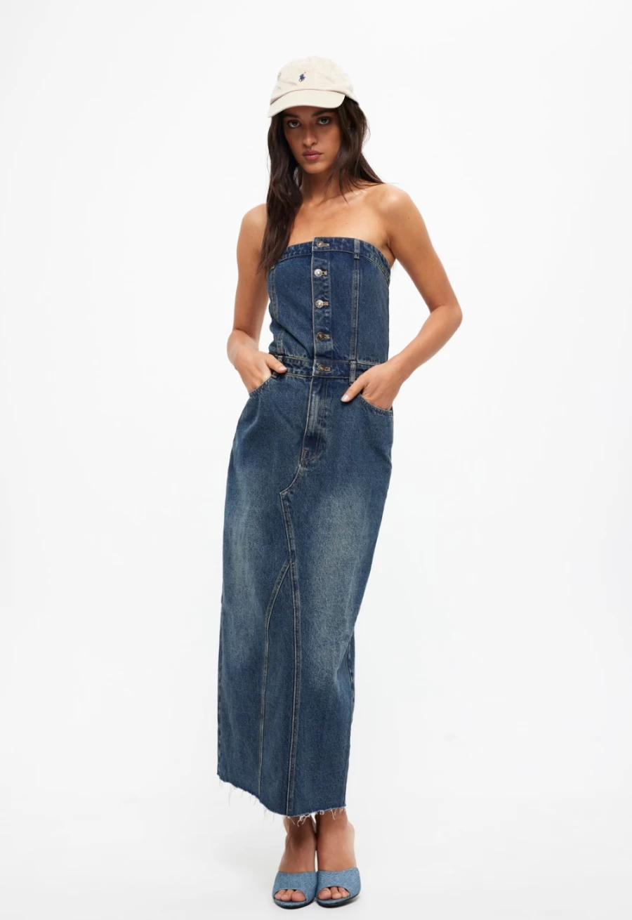 Lioness Women's Denim Blue Vista Denim Dress - Stylish Casual Wear