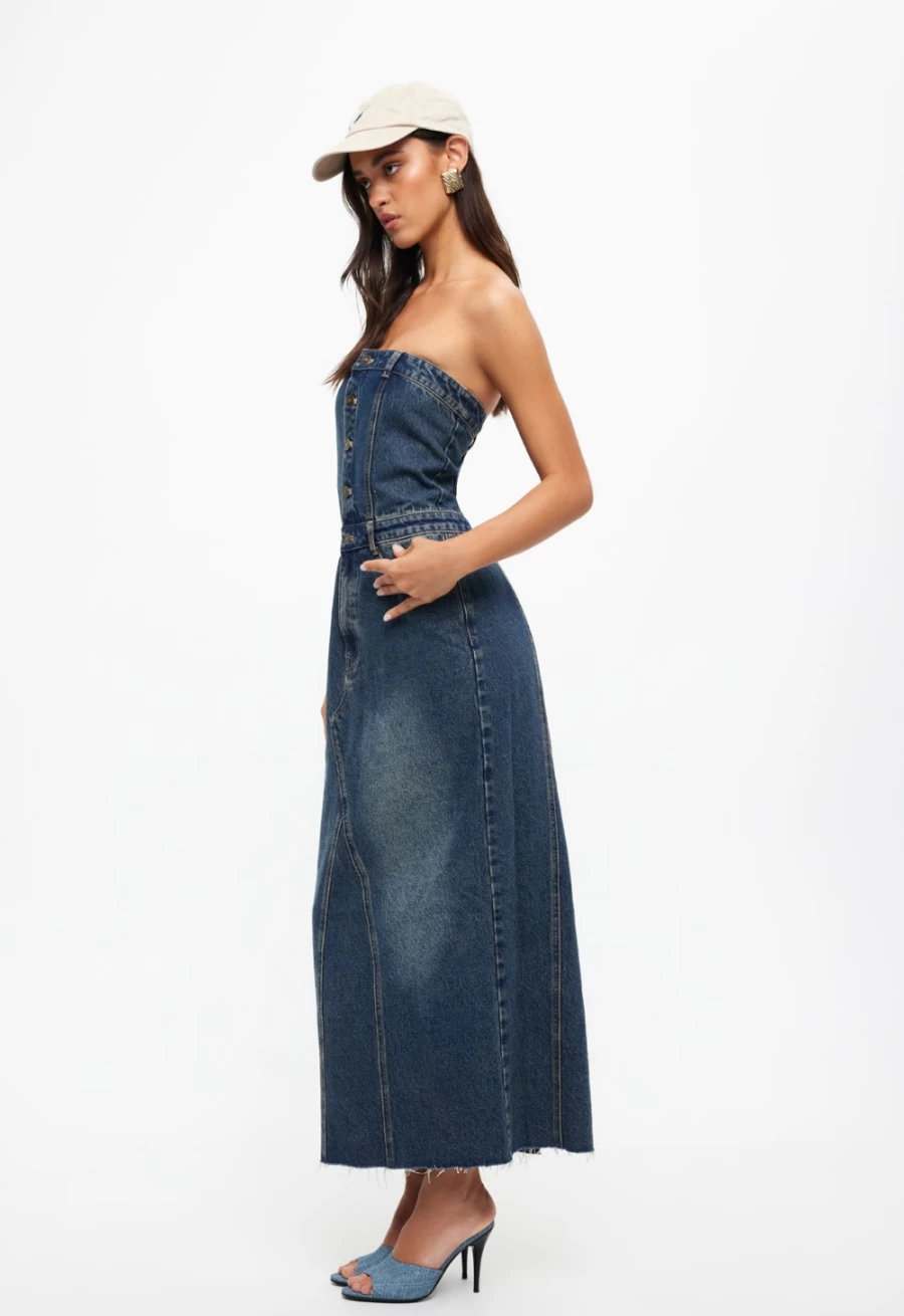Lioness Women's Denim Blue Vista Denim Dress - Stylish Casual Wear