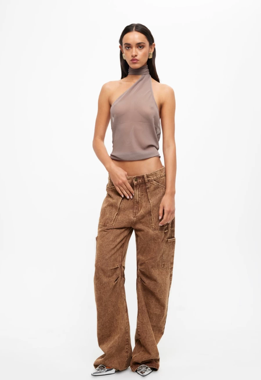 Lioness Women's Taupe Lux Tie Top – Elegant Sleeveless Blouse for Women
