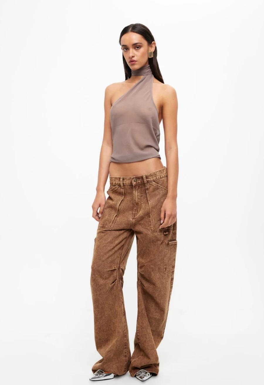 Lioness Women's Taupe Lux Tie Top – Elegant Sleeveless Blouse for Women