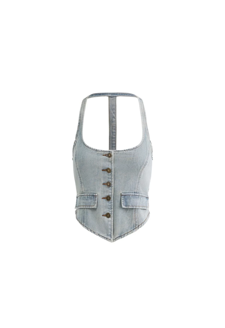 Lioness Women's Faded Denim NYC Halter Top