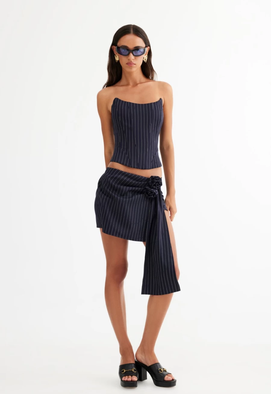 Lioness Women's Navy Pinstripe Fame Corset - Elegant Vintage Style Corset Top
