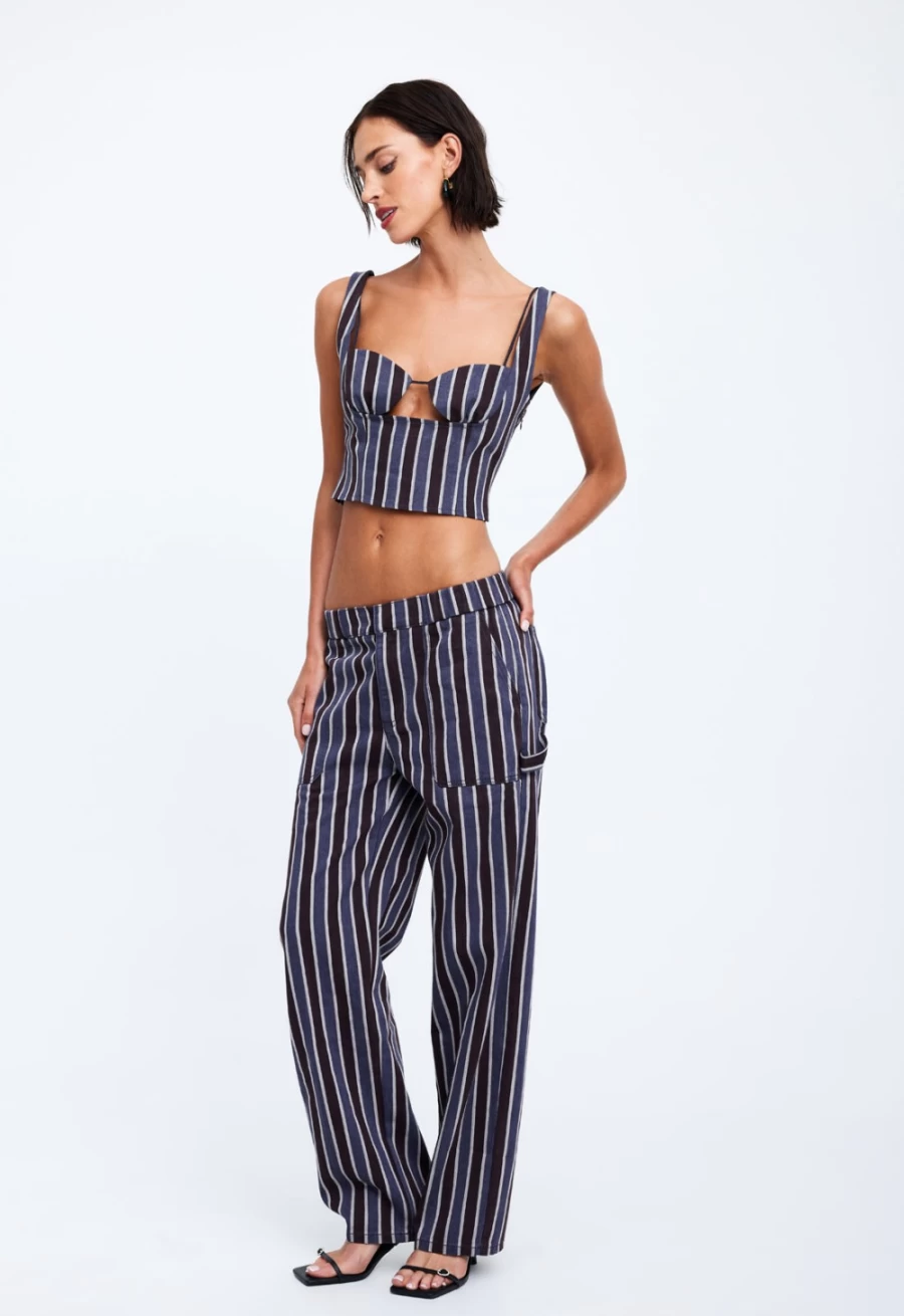 Lioness Women's Navy Stripe Tailored Fountain Pants - Classic Fit & Stylish Design