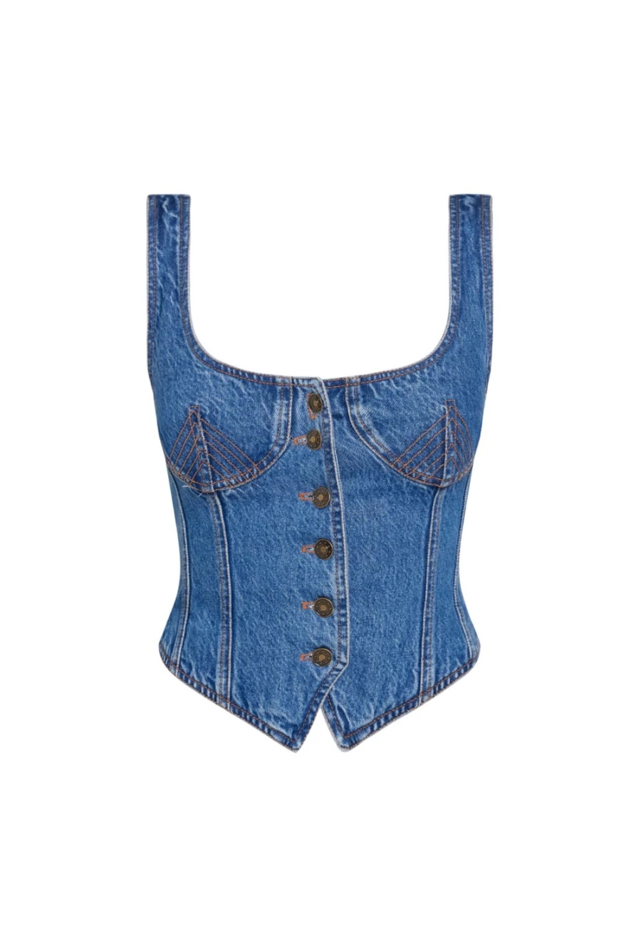 Lioness Women's Blue Denim After Hours Corset - Vintage Style Bustier Top