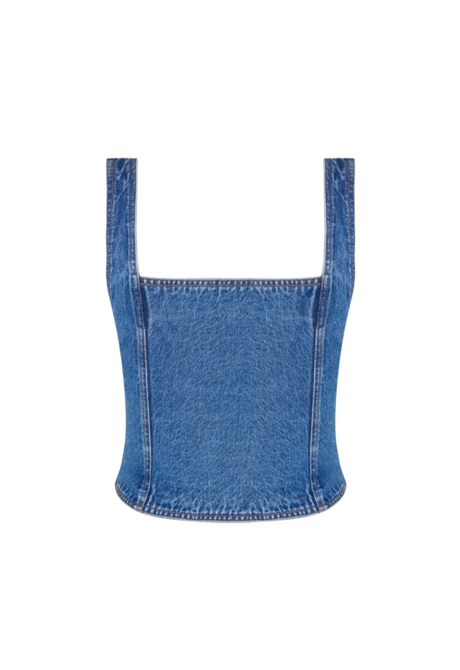 Lioness Women's Blue Denim After Hours Corset - Vintage Style Bustier Top