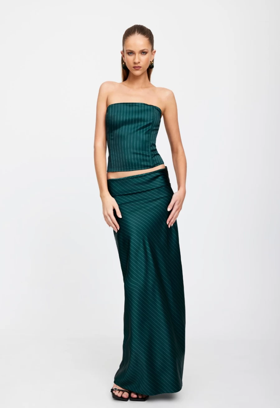 Lioness Women's Green Pinstripe Corset - Aniston Style for Elegant Waist Training