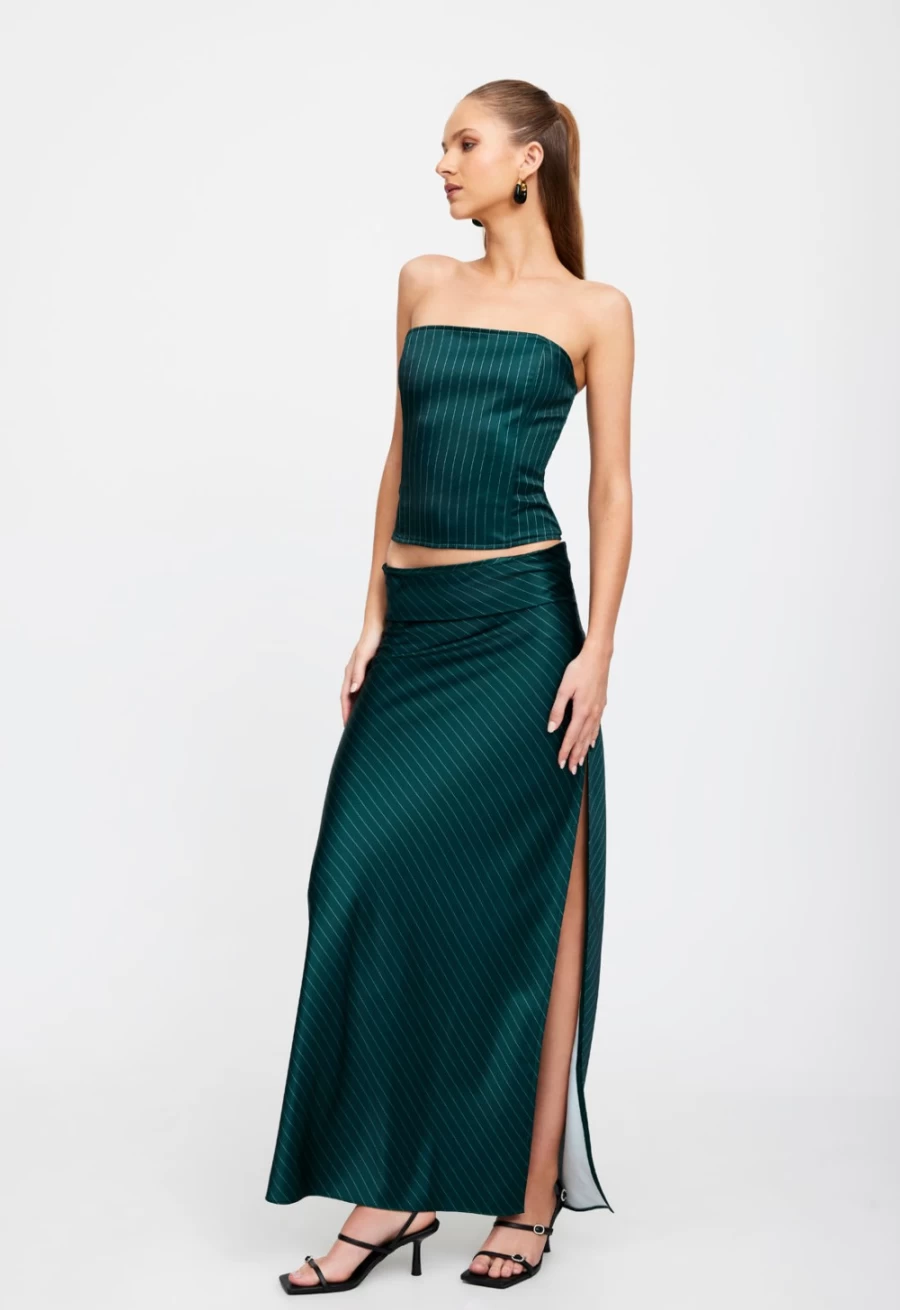Lioness Women's Green Pinstripe Corset - Aniston Style for Elegant Waist Training