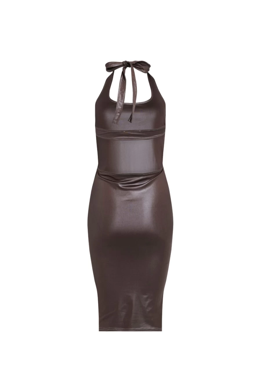 Lioness Women's Gwyneth Midi Dress in Chocolate - Elegant A-Line Style