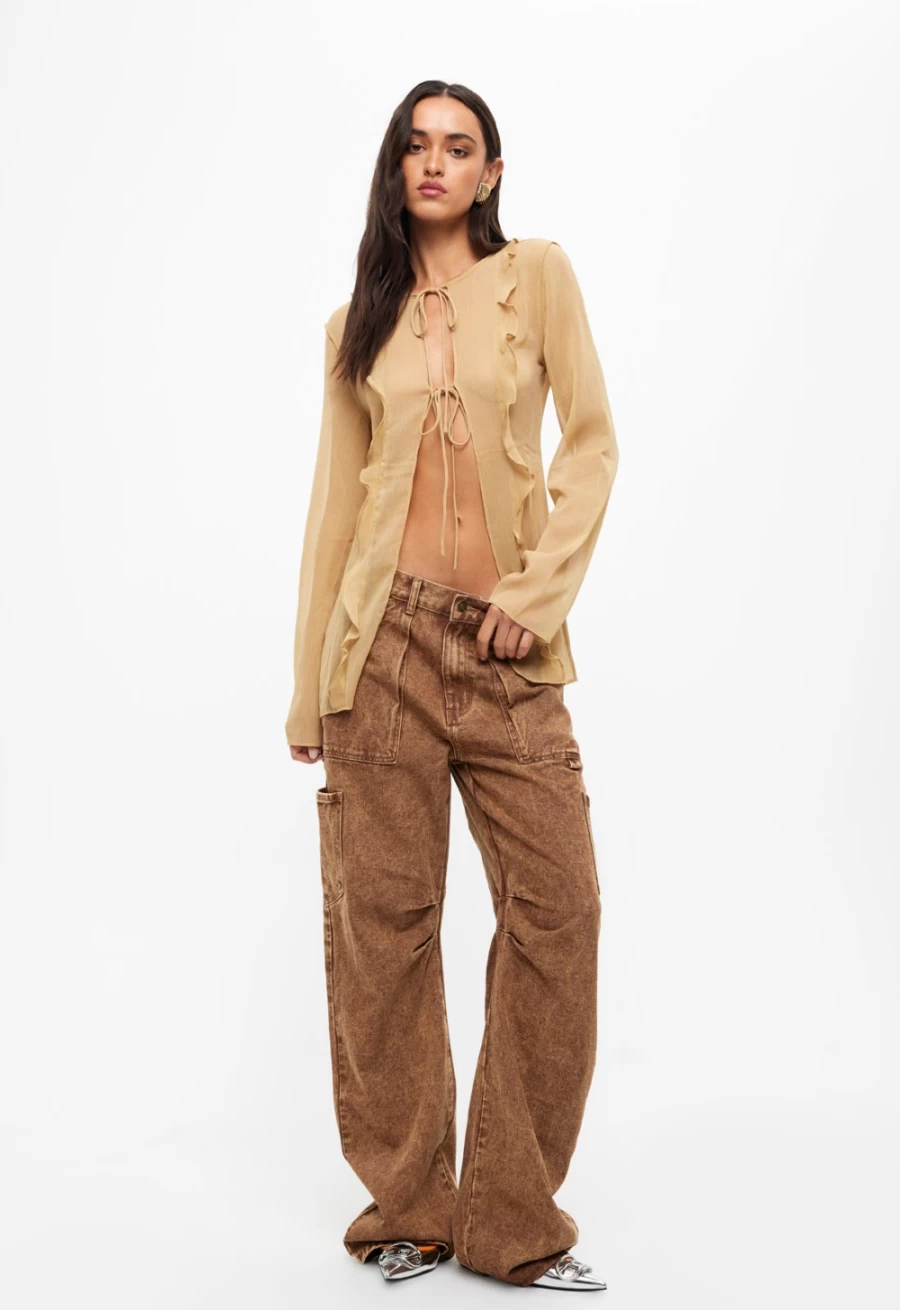 Lioness Women's Barely There Tie Top in Sand - Lightweight Comfortable Blouse