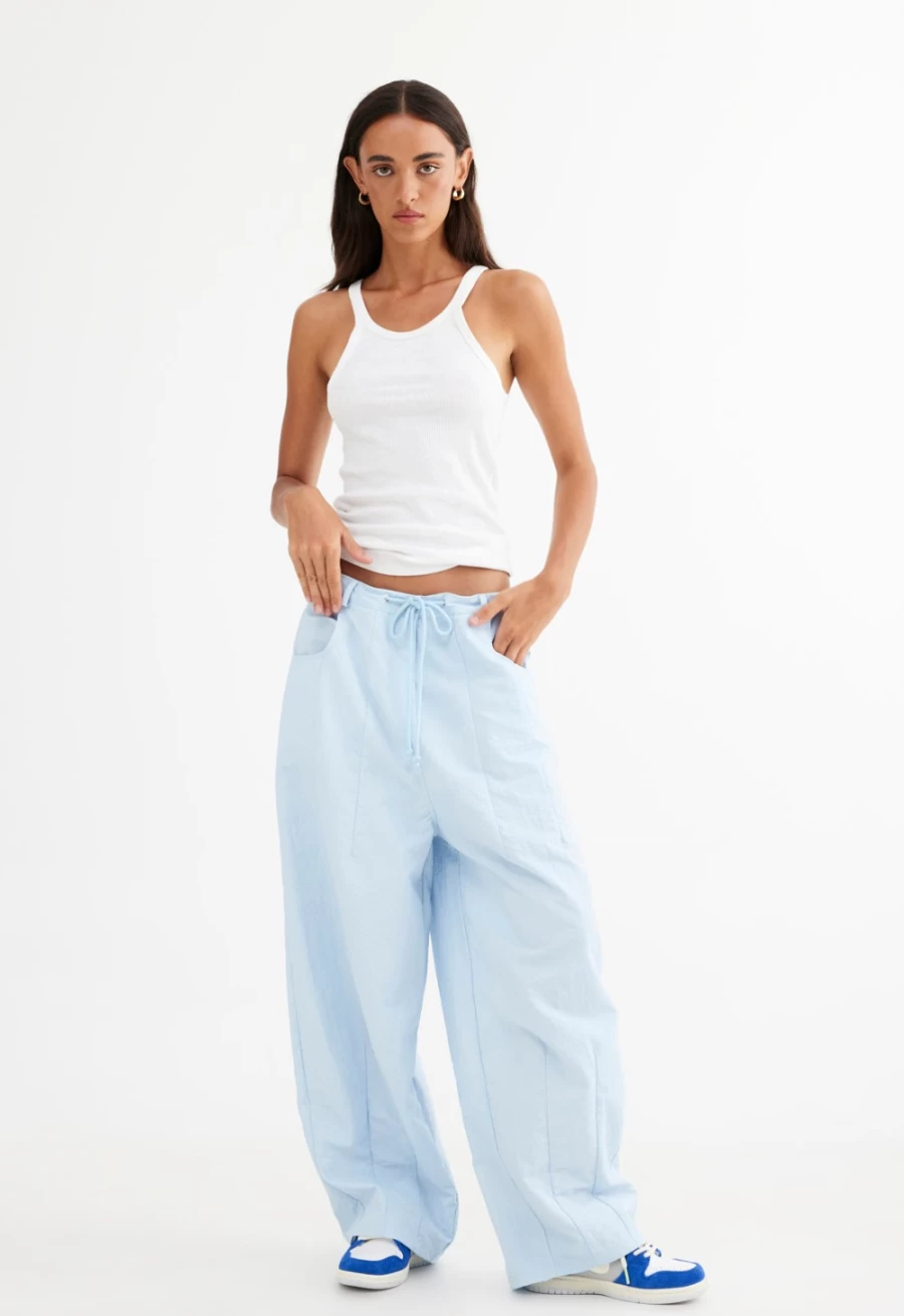 Lioness Women's Baby Blue Parachute Pants - Hills Style High-Waisted Wide-Leg Casual Trousers