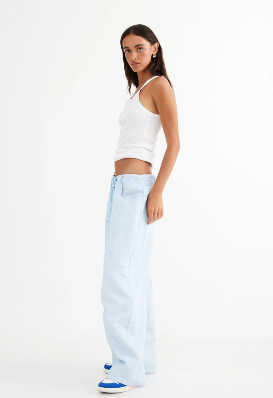 Lioness Women's Baby Blue Parachute Pants - Hills Style High-Waisted Wide-Leg Casual Trousers
