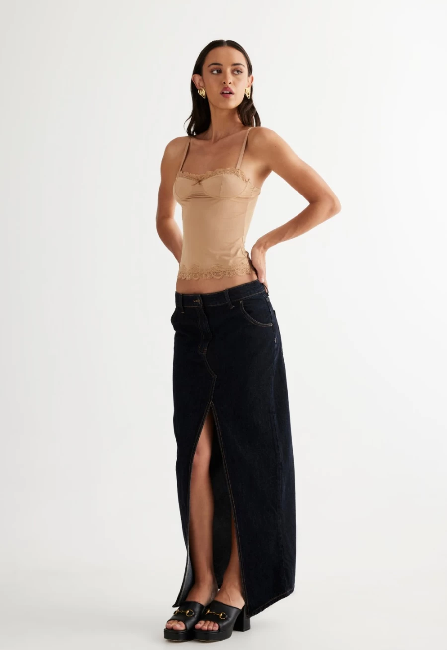 Lioness Women's Dark Denim Barbie Split Midi Skirt