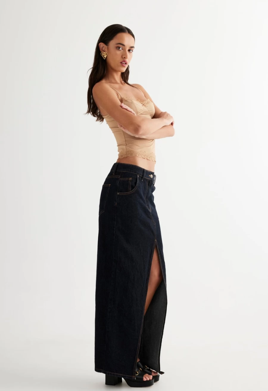 Lioness Women's Dark Denim Barbie Split Midi Skirt