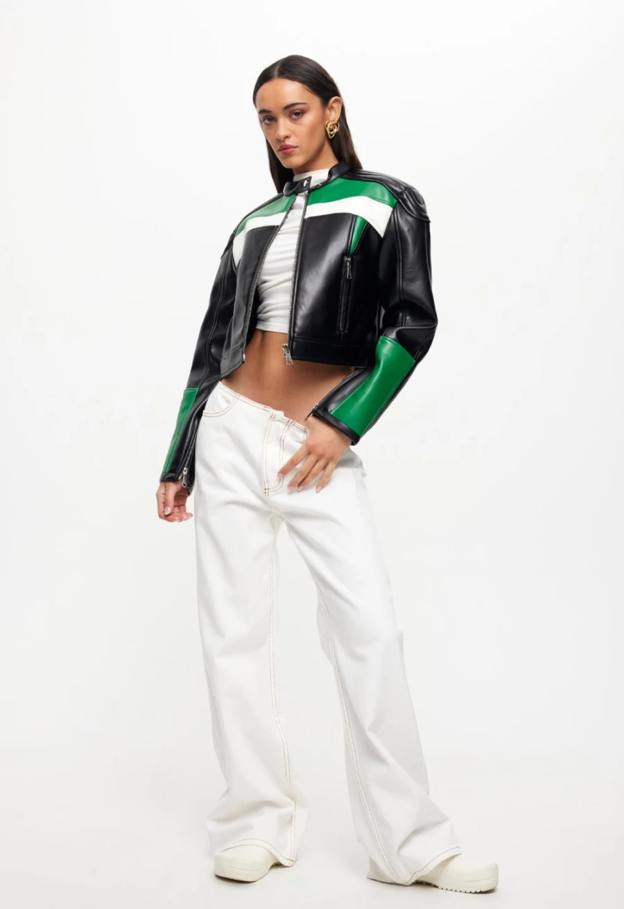 Lioness Women's Green Nueve Biker Jacket - Stylish Motorcycle Outerwear
