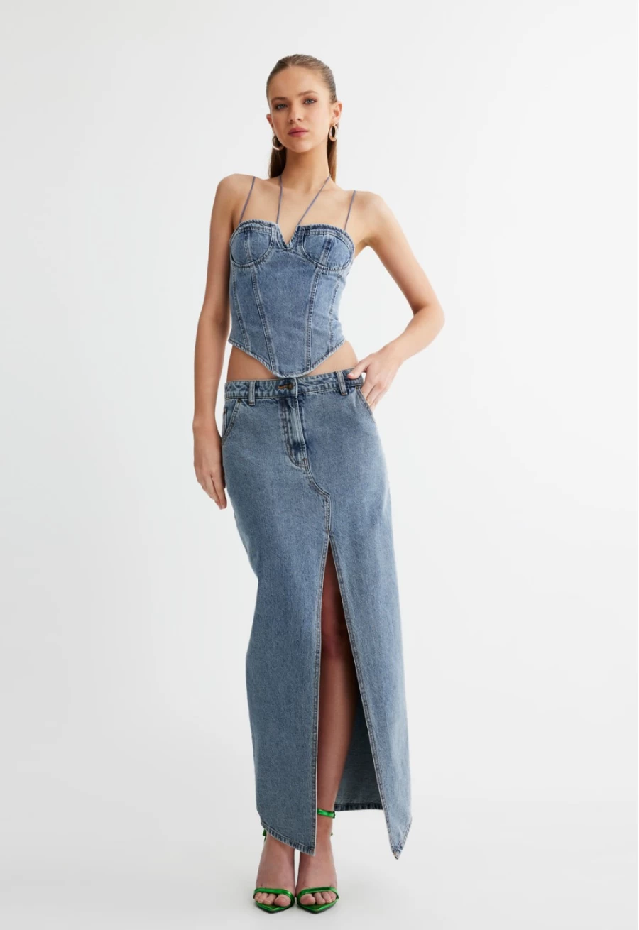 Lioness Women's Faded Denim Barbie Split Midi Dress