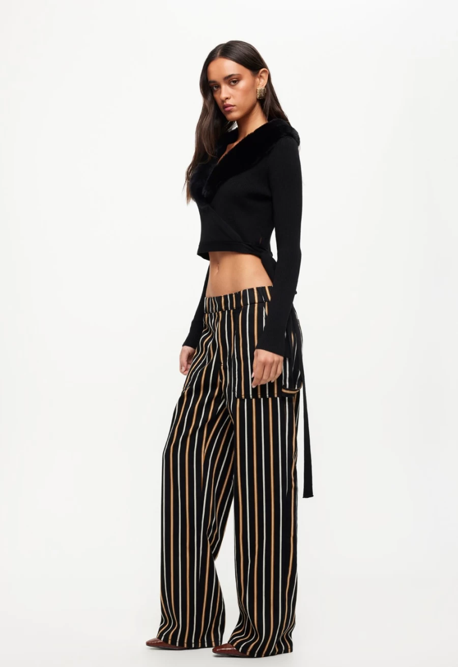 Lioness Women's Onyx Stripe Fountain Tailored Pants - Slim Fit High Waisted Office Trousers