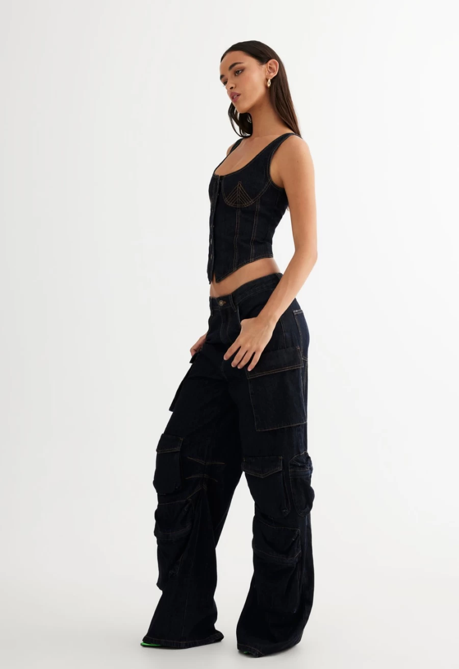 Lioness Women's Dark Denim After Hours Corset - Stylish Late-Night Fashion Corset Top