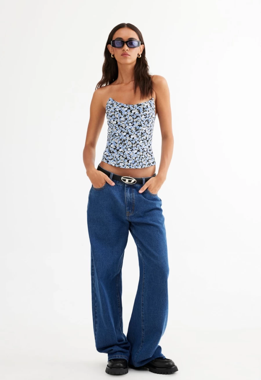 Lioness Women's Blue Floral Fame Corset - Elegant Vintage Style Corset Top for Women