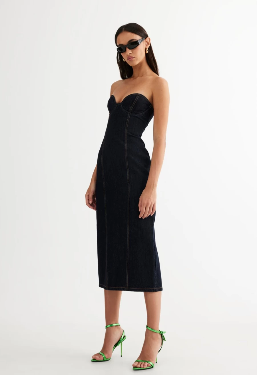 Lioness Women's Dark Denim Smokeshow Strapless Dress - Stylish & Comfortable Party Wear