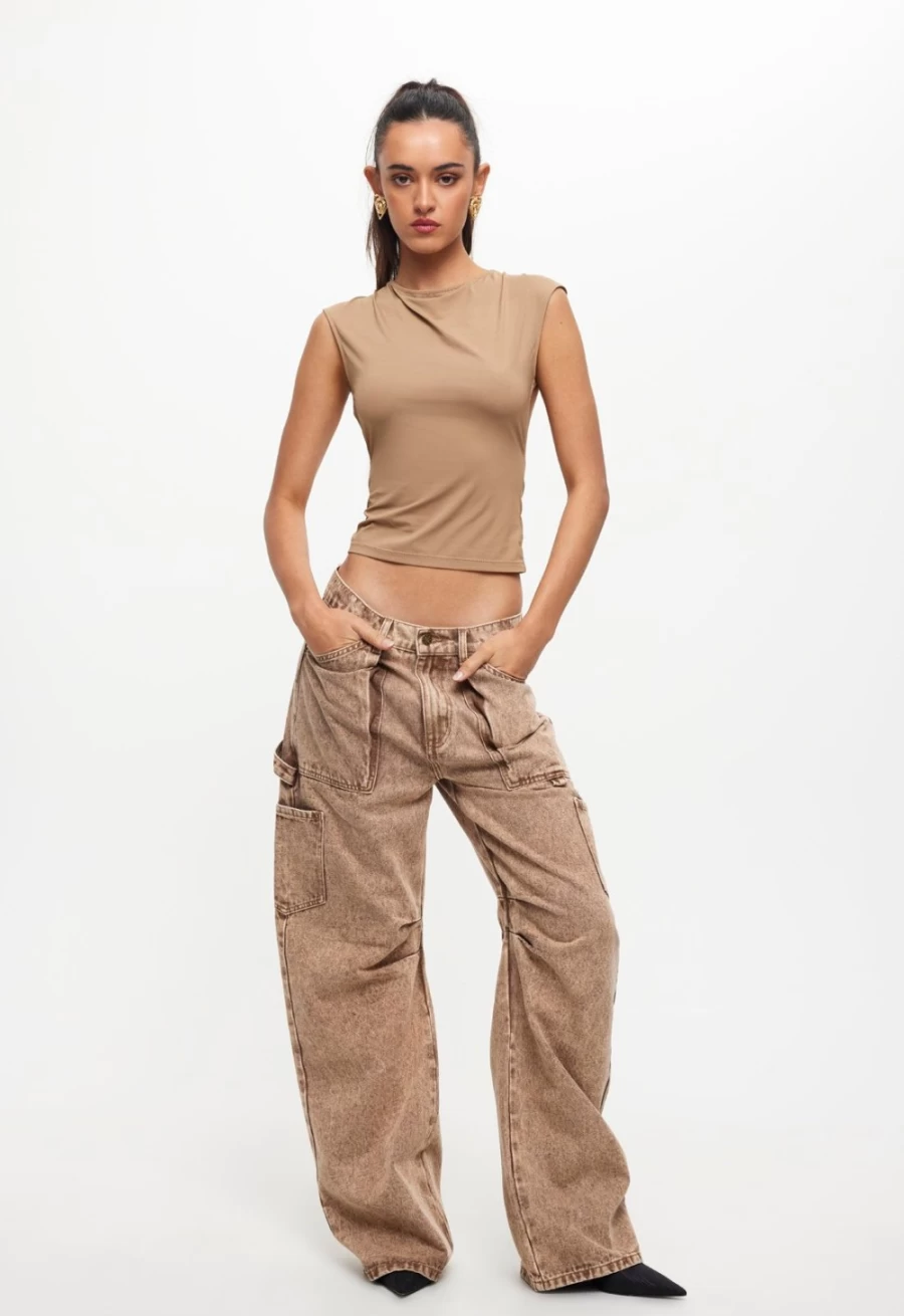 Lioness Women's Taupe Uno Tie Top - Stylish Casual Blouse for Women
