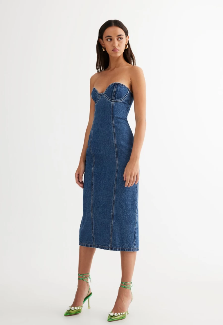 Lioness Women's Blue Denim Smokeshow Strapless Dress