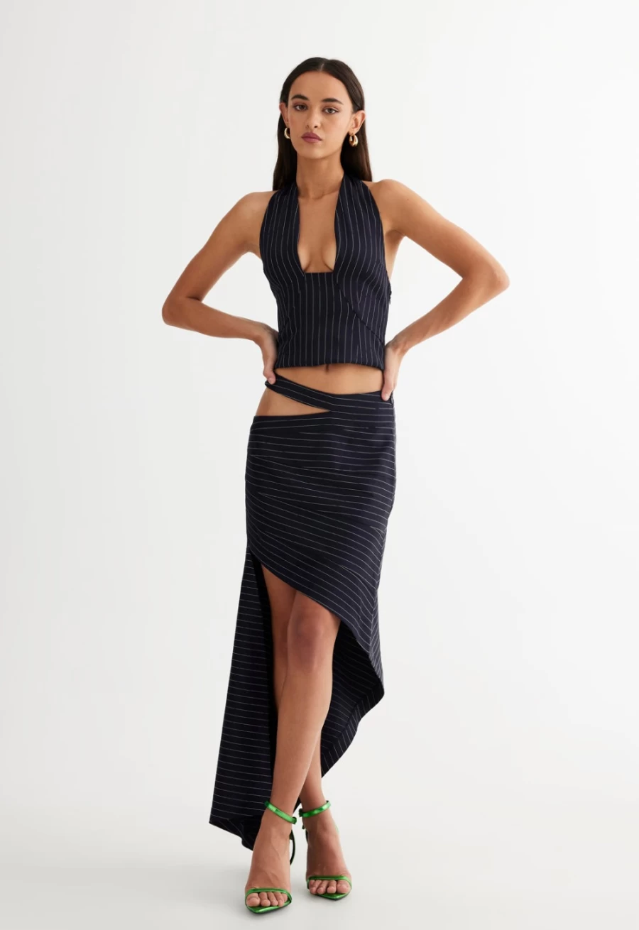 Lioness Women's Navy Pinstripe After Party Halter Top