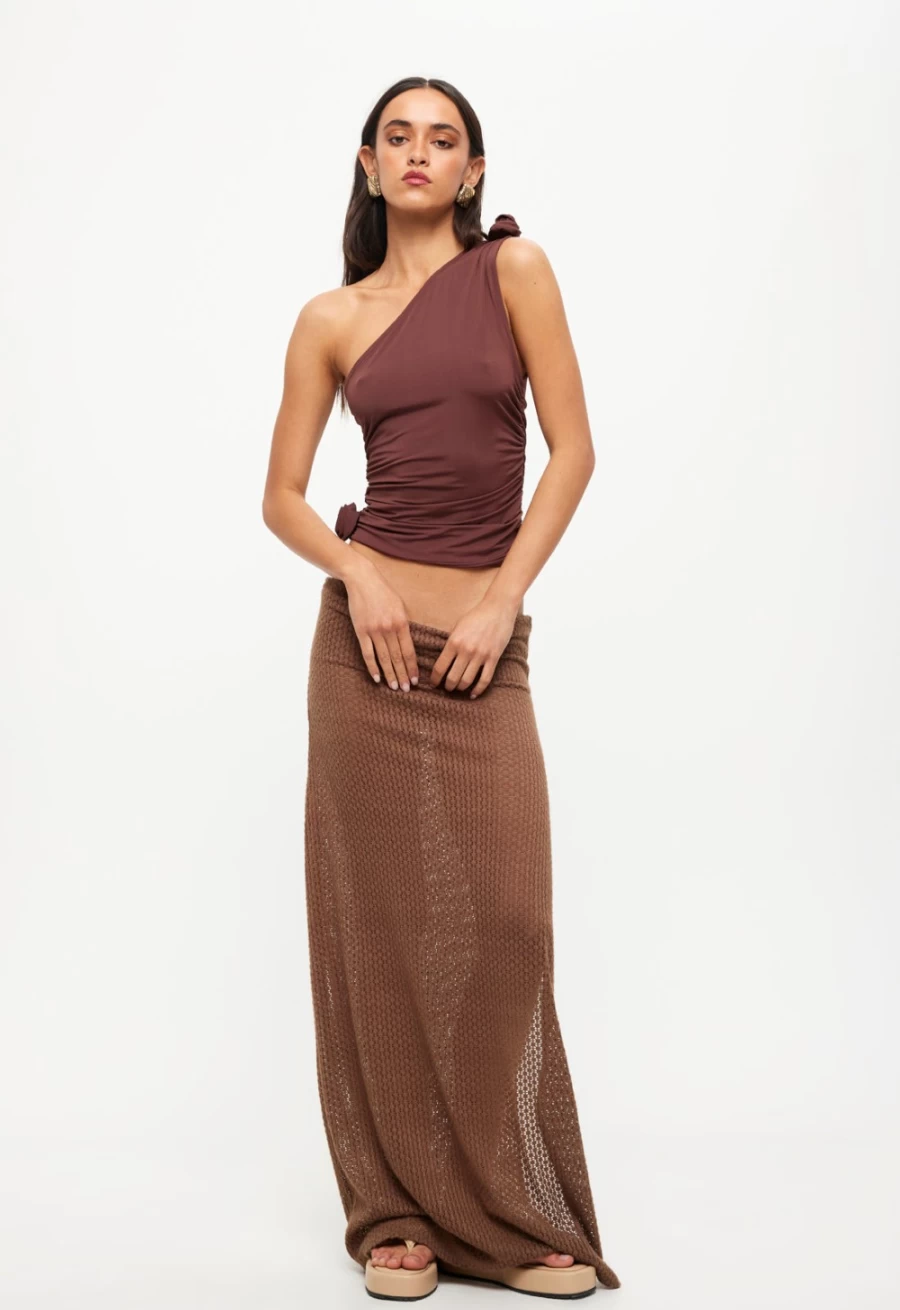 Lioness Women's Chestnut Ghauri Maxi Skirt - Elegant Long Flowy Skirt