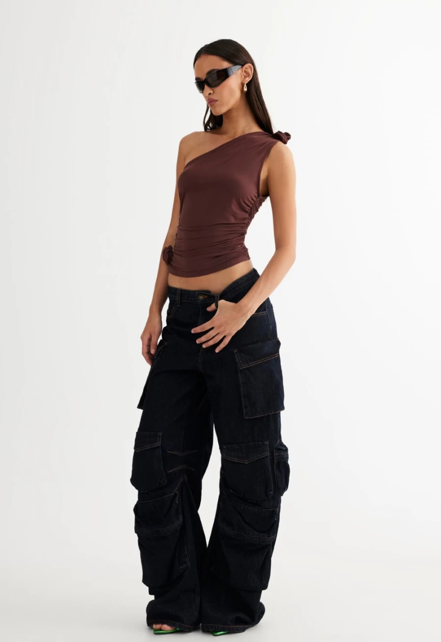 Lioness Women's One Shoulder Top in Chocolate - Rendezvous Style