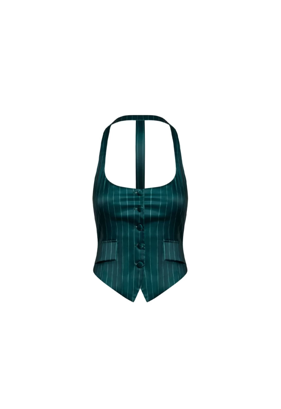 Lioness Women's Green Pinstripe NYC Halter Top