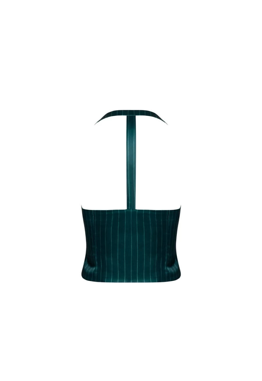 Lioness Women's Green Pinstripe NYC Halter Top