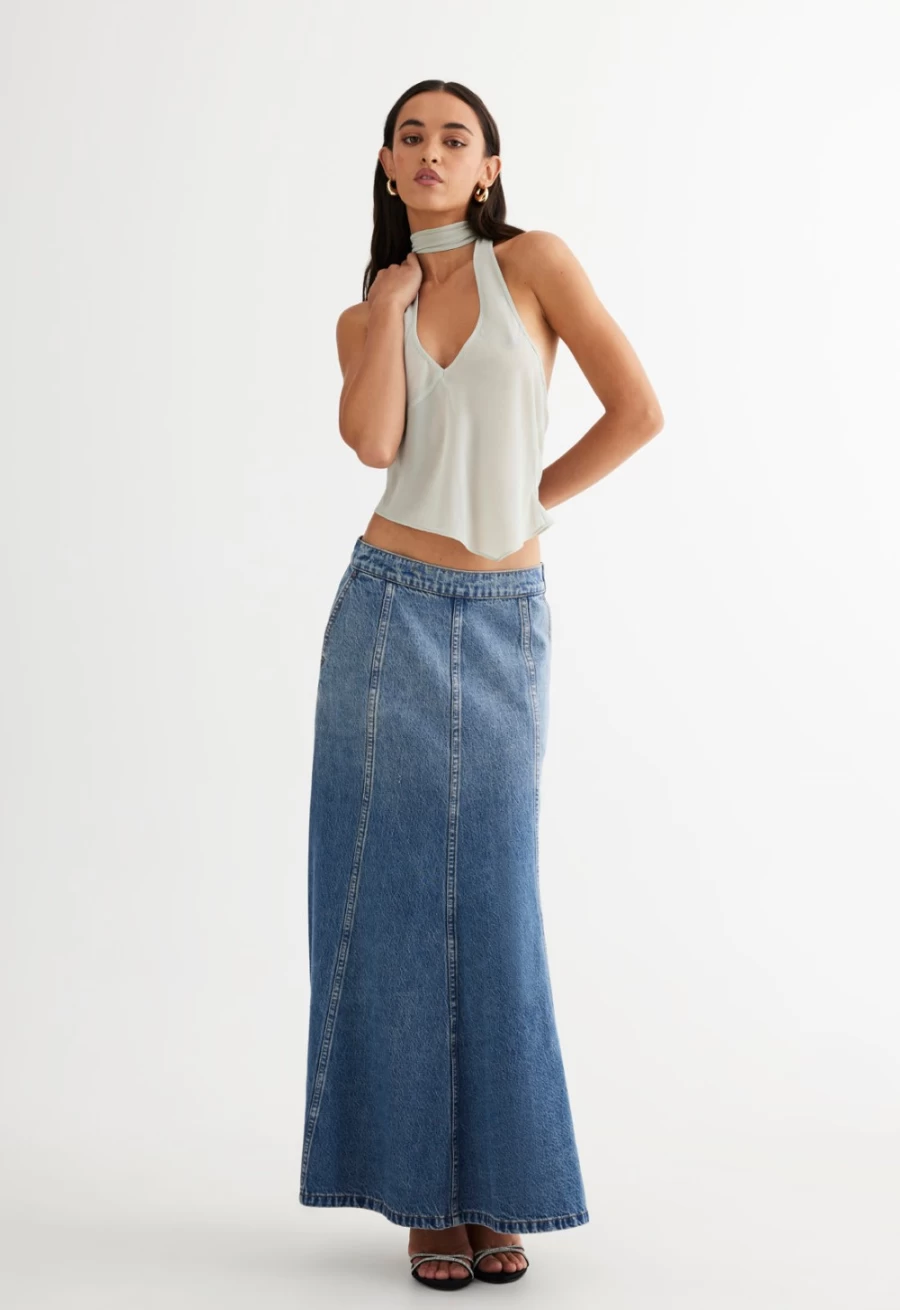 Lioness Women's Blue Denim Wyoming Skirt - Classic Fit Denim Skirt for Women