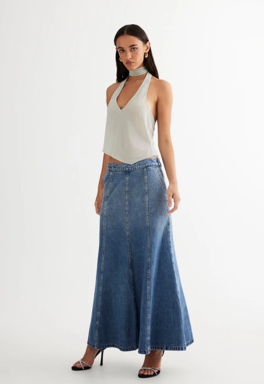 Lioness Women's Blue Denim Wyoming Skirt - Classic Fit Denim Skirt for Women