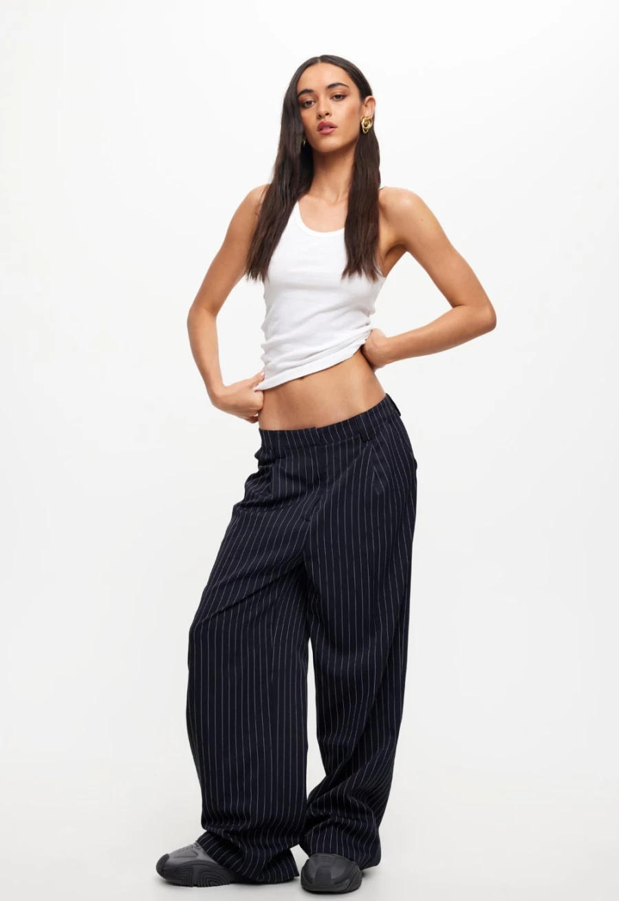 Lioness Women's La Quinta Pant in Navy Pinstripe - Classic Tailored Trousers