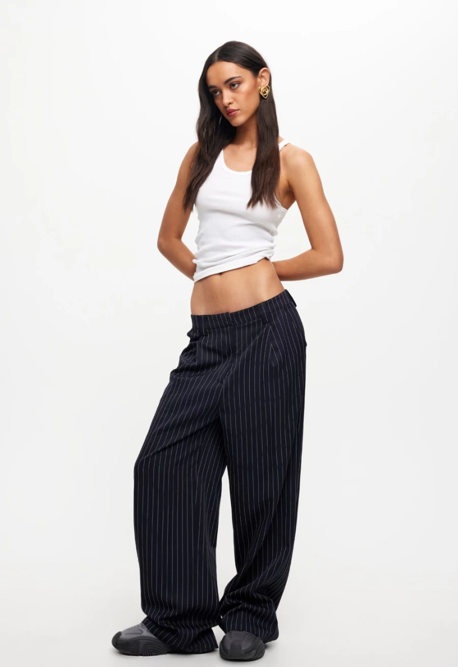 Lioness Women's La Quinta Pant in Navy Pinstripe - Classic Tailored Trousers