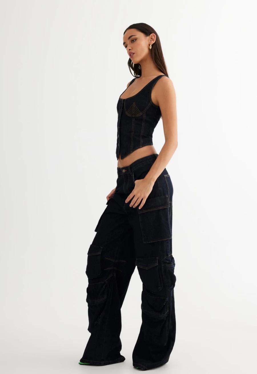 Lioness Women's Dark Denim After Hours Corset - Stylish & Supportive Waist Cincher