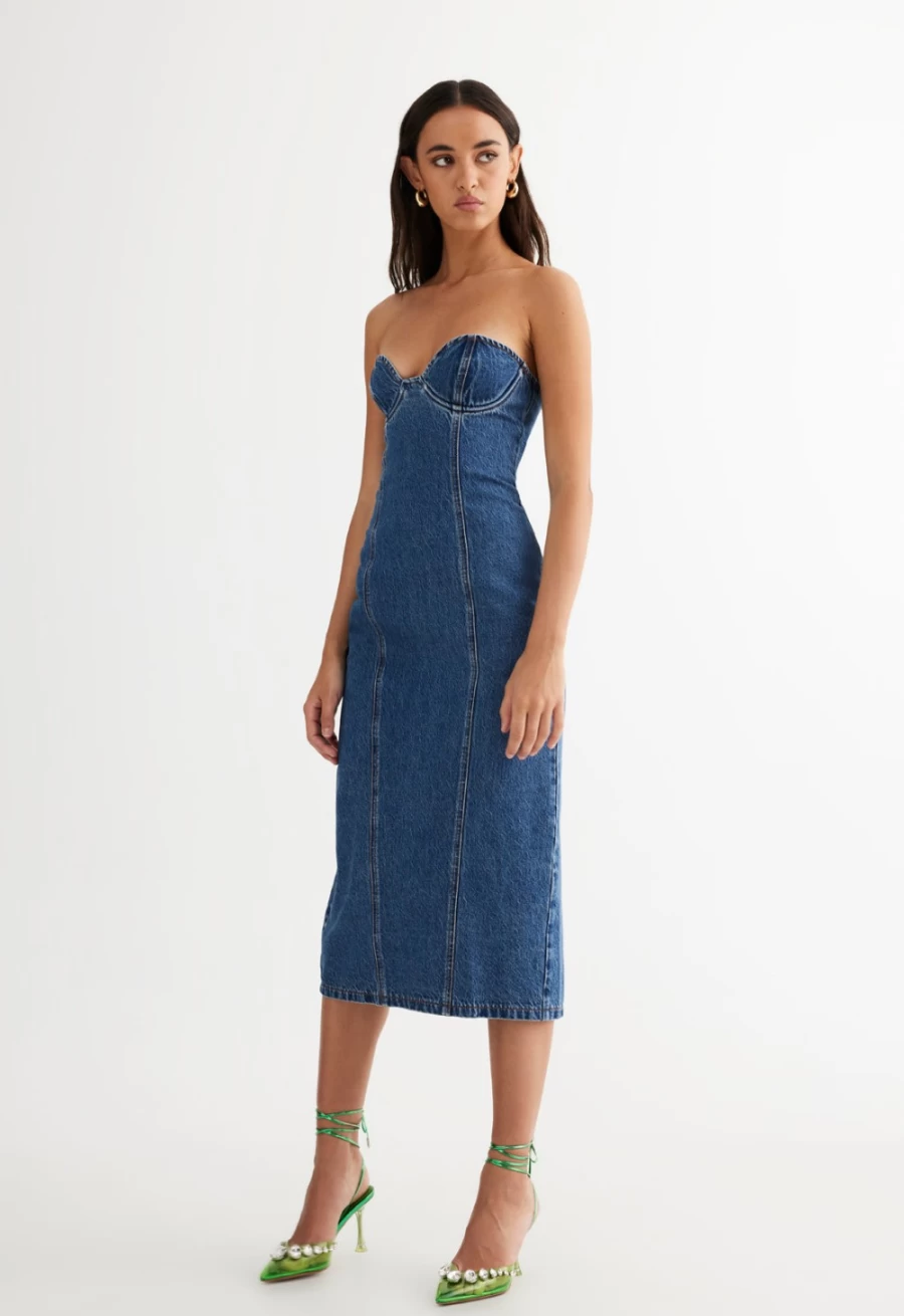 Lioness Women's Blue Denim Smokeshow Strapless Dress - Stylish Denim Party Dress