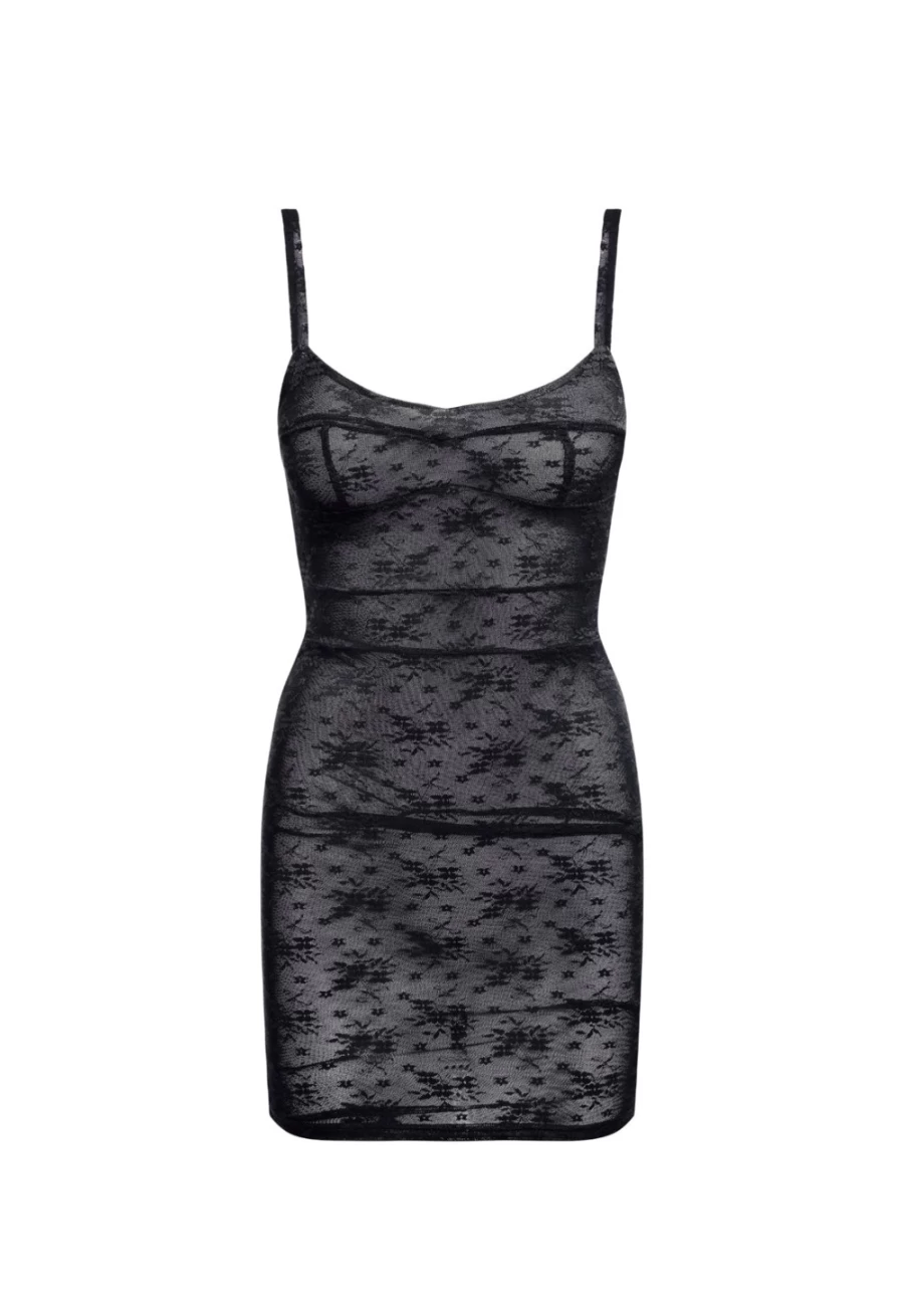 Lioness Women's Lace Mini Dress in Onyx - Mademoiselle Collection