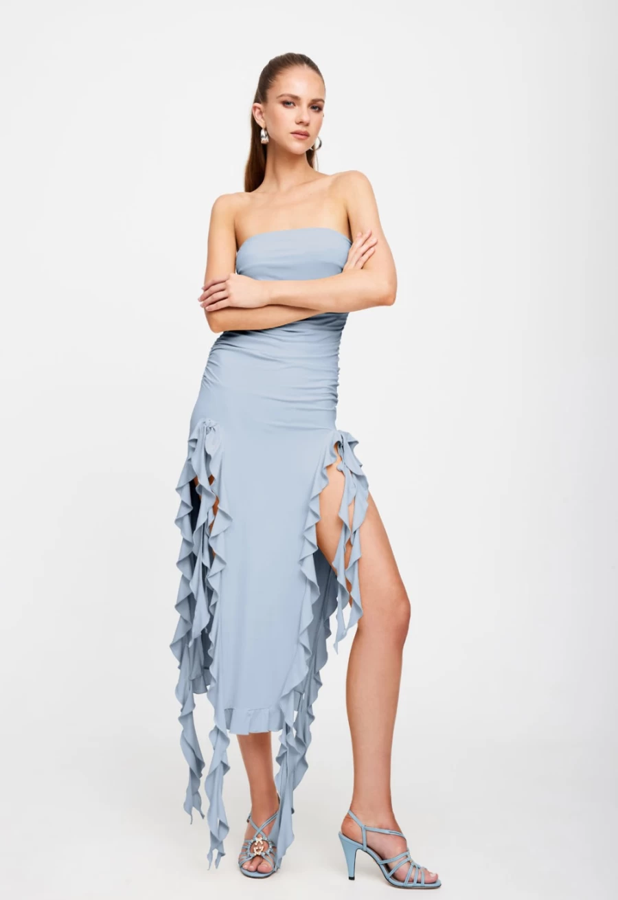 Lioness Women's Blue Strapless Rendezvous Dress - Elegant Evening Gown