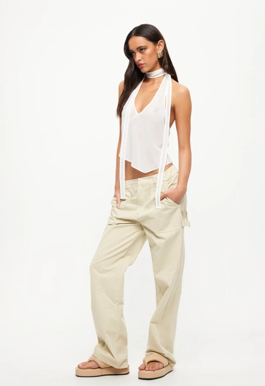 Lioness Women's Beige Fountain Tailored Pant - High-Waisted Slim Fit Trousers for Office Wear
