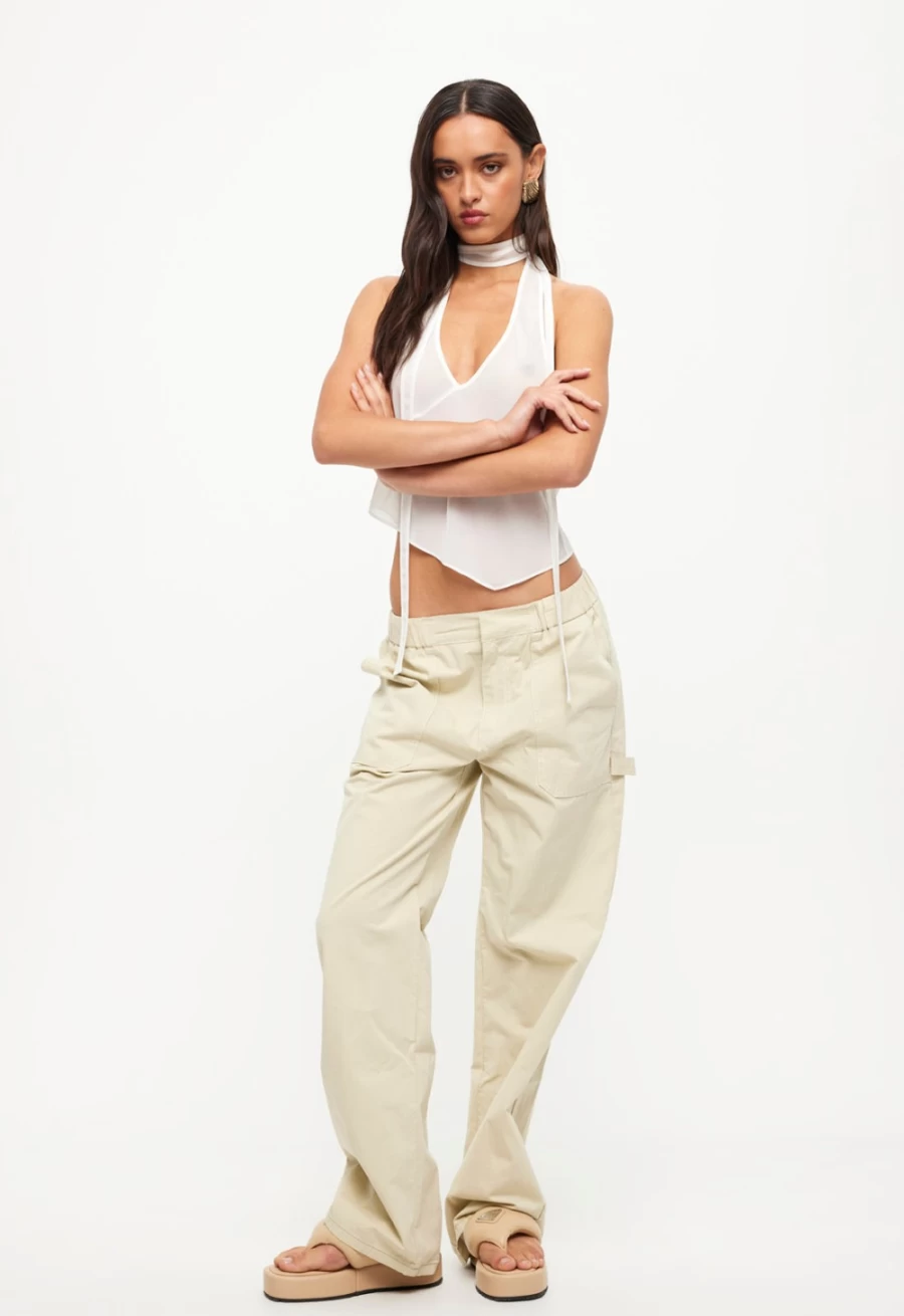 Lioness Women's Beige Fountain Tailored Pant - High-Waisted Slim Fit Trousers for Office Wear