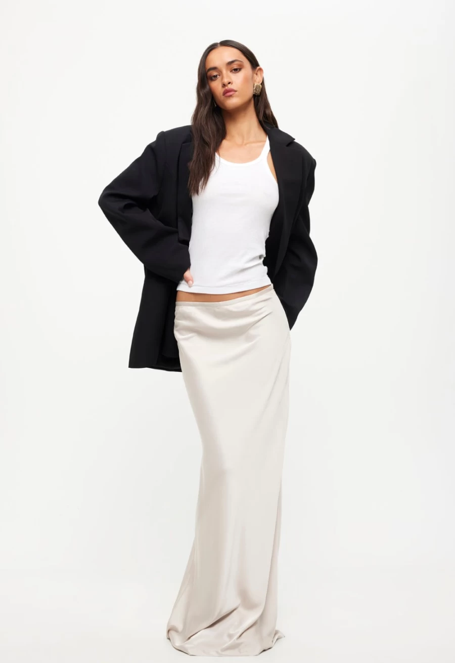 Lioness Women's Eggshell Satin Maxi Skirt - Hudson Style Elegant Long Skirt