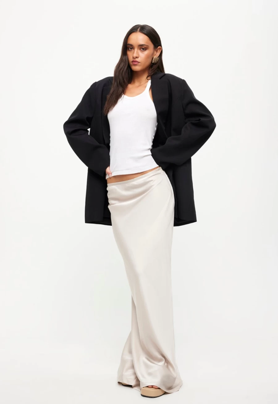 Lioness Women's Eggshell Satin Maxi Skirt - Hudson Style Elegant Long Skirt